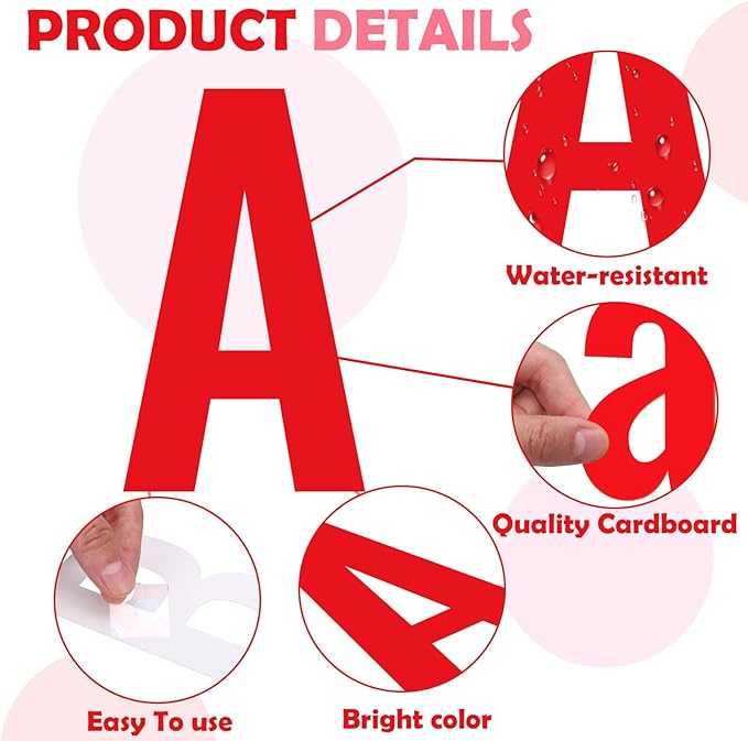 FYSUIMU 134 Pcs Valentine's Day Bulletin Board Letters Alphabet Number Symbol Paper Cutouts Pink Red Colored Decoration Letters Combo Set with 200 Pcs Glue Points for Home Classroom Party