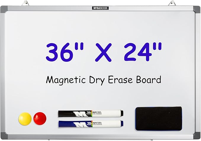 M&G Dry Erase Board Magnetic White Board for Wall, 36” x 24” Whiteboard with 2 Markers & 2 Magnets & 1 Eraser, Hanging Whiteboard with Silver Frame for Planning, Drawing, to Do List, Office Use