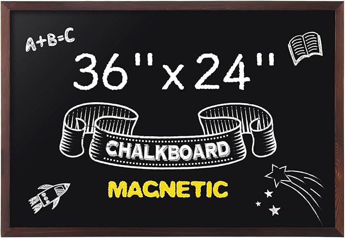 Comix Magnetic Chalkboard, 24 x 36 Inches Wooden-Framed Blackboard, Hanging Chalk Board for School Office Home and Restaurant Menu