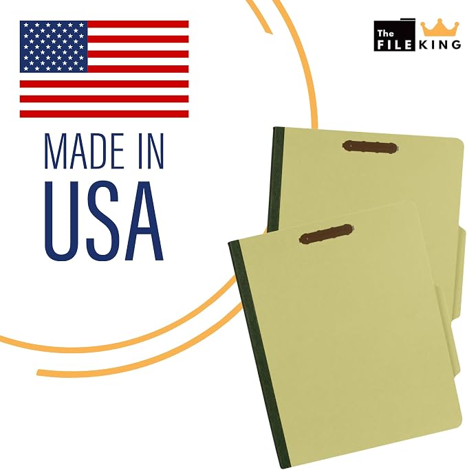 The File King Three Divider Pressboard Classification Pale Green File Folder - Letter Size | Box of 10 | 2/5 ROC Top Tab | 3” Expansion | Eight 2-Inch Fastener Prongs | Made in USA