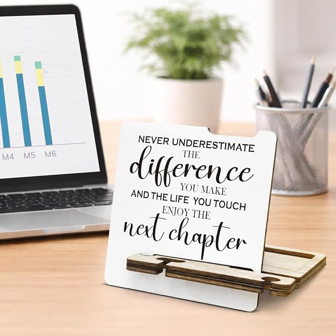 Inspirational Retirement Gifts for Coworker Boss Leader Colleague - Multi-functional Desk Organizer - Motivational Office Quote Wooden Sign for Office Desk Shelf Decor