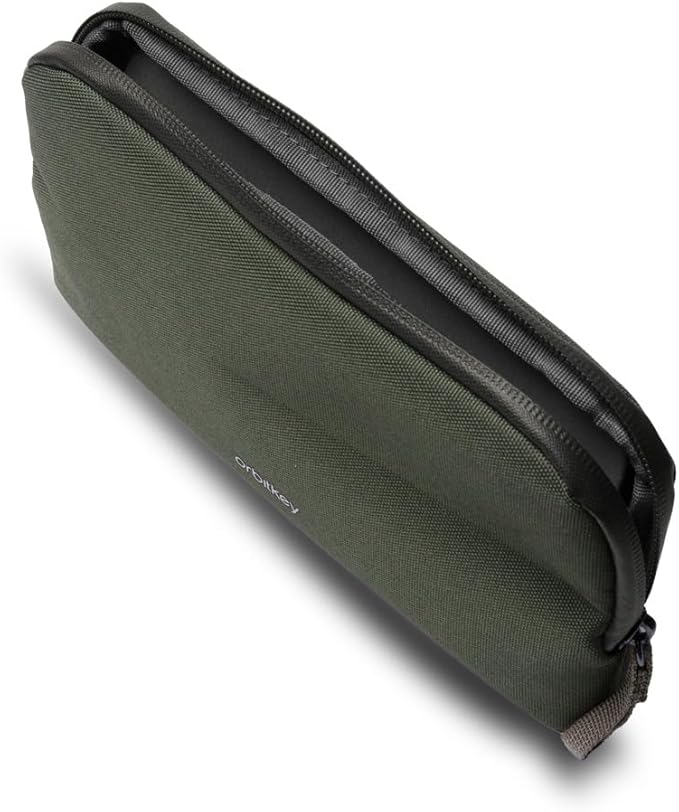 Orbitkey Olive Expandable Desk Storage Pouch – Fold-Down Access Panel, Pen Loop, Recycled Water-Resistant Material – Self-Standing Organizer for Office, Travel, Tech Gear