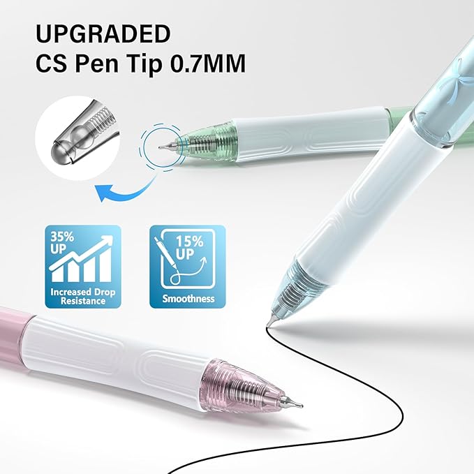0.7mm Gel Pens - Cute Aesthetic Journaling Pens, 8pcs Black-Ink Quick Drying Smooth Writing No Bleed, Soft Grip Retractable Pen Gift for Women