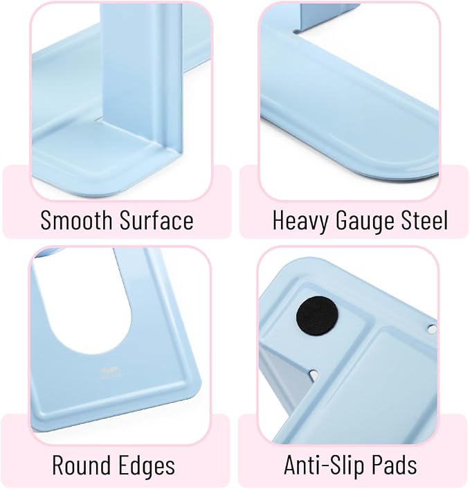 Mr. Pen- Book Ends, 4 Pack, Light Blue, Heavy Duty Metal Bookends for Shelves, Book Holders for Shelves, Metal Bookends