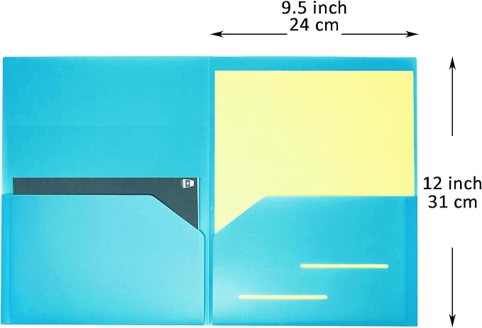 Youngever 6 Pack Heavy Duty Plastic Two Pocket Folders, Heavy Duty Plastic 2 Pocket Folder (Teal)