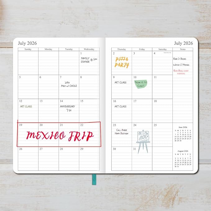 26-27 Academic Planner - Weekly and Monthly Planner, Jul 2026 - Jun 2027, Holidays, Contacts and Notes Pages, Vegan Leather Cover, Elastic Closure, 5.5”x8.25”, Teal