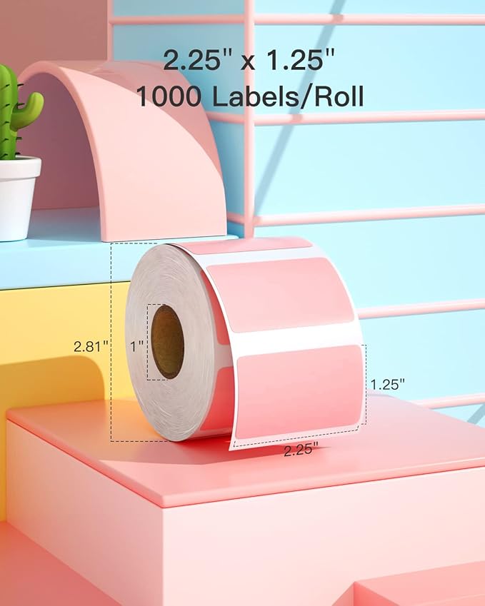 POLONO 2.25”x1.25” Direct Thermal Label, Perforated Sticker Labels for Address, Barcodes, Adhesive Multipurpose Labels Compatible with PL70E Label Printers (1000 Labels, Pink)