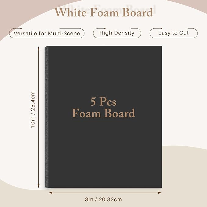 AUEAR, 5 Pack 8x10 Black Foam Boards, Foam Core Poster Board for Display, Mounting, Print, Presentation and Projects, 3/16'' Thick