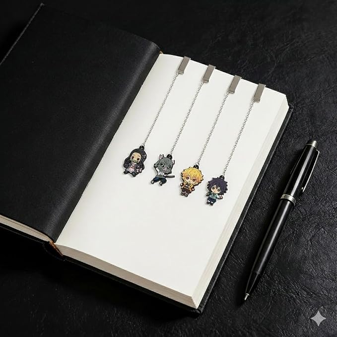 Anime Tanjiro Nezuko Bookmark Set, 5-Piece Metal Cartoon Hashira Bookmarks for Readers, Students, Anime Fans, Book Lovers,Reading Accessories (5pc Demon)