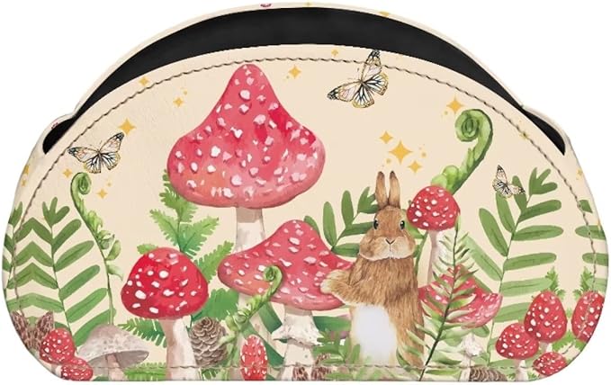Forchrinse Cute Rabbit Mushroom Butterfly Remote Control Holders Leather Desk Caddy Organizer Caddy for TV Remote Brush Pencil Media Player