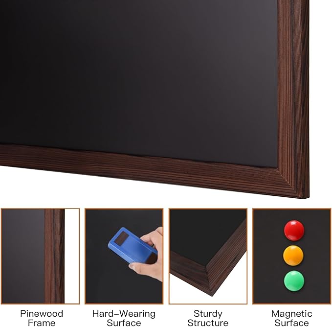 Comix Magnetic Chalkboard, 24 x 36 Inches Wooden-Framed Blackboard, Hanging Chalk Board for School Office Home and Restaurant Menu
