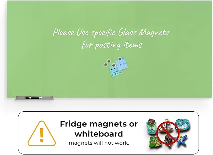 Magnetic Glass Dry Erase Board for Wall, 48"x96" Eased Corners, Green Surface Frameless Glass Board with Markers, Magnets, Eraser, Marker Tray by Fab Glass and Mirror