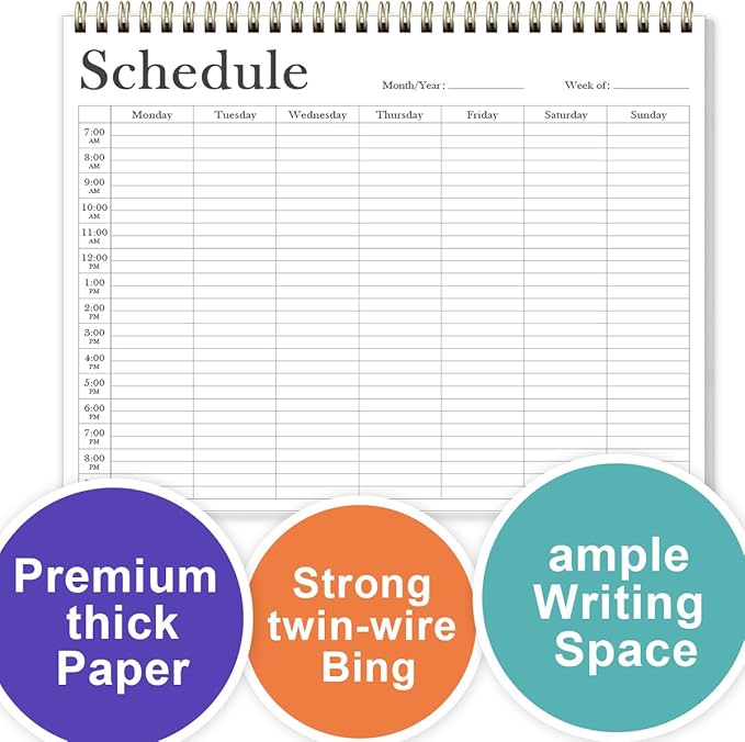 (3-Pack) Weekly Schedule Planner - 8.5" x 11" Undated Weekly Planner (Schedule Planner) for Home, Work, School, Projects, 52 Weeks, Black