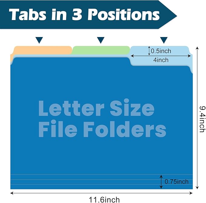 120 Pack Two-Tone Color File Folders, Bulk Letter Size Folders with 6 Assorted Colors, 1/3-Cut Tabs, School Office Supplies