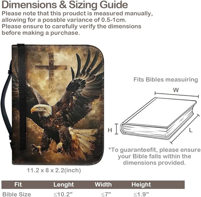 Bible Case with Handle and Zipper, Premium PU Leather Waterproof Bible Cover 11.2 x 8 x 2.2 Inches, Book Case for Standard Size Bibles with Pen Storage, Bible Accessories Gifts (Eagle)