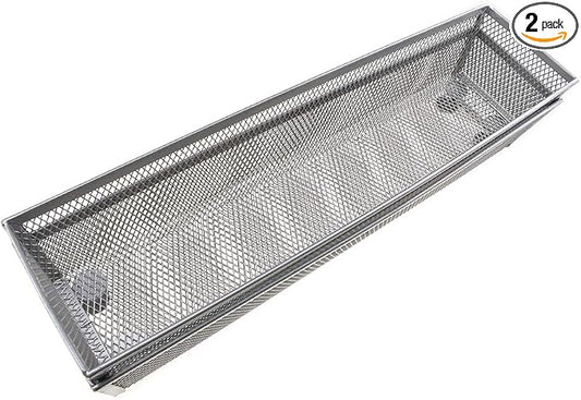 HAHIYO Stackable Mesh Tray Cup 12 x 3 x 2 inches Sturdy Container for Desk Drawer Organizer Collection for Home Office School kitchen Soft Foam Feet No Sharp Edges 2 Pack Silver