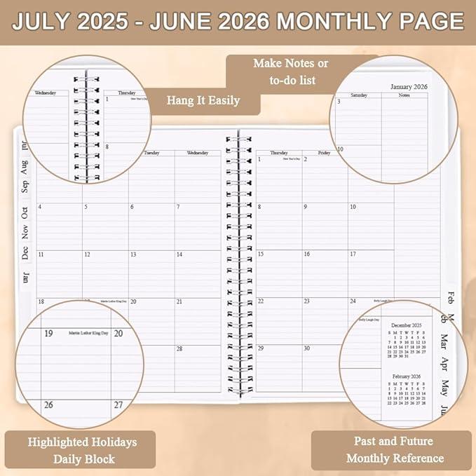 2025-2026 Planner - Planner 2025-2026 from July 2025 - June 2026, Monthly and Weekly Calender with 12 Tabs, 8.5" x 11", Brown