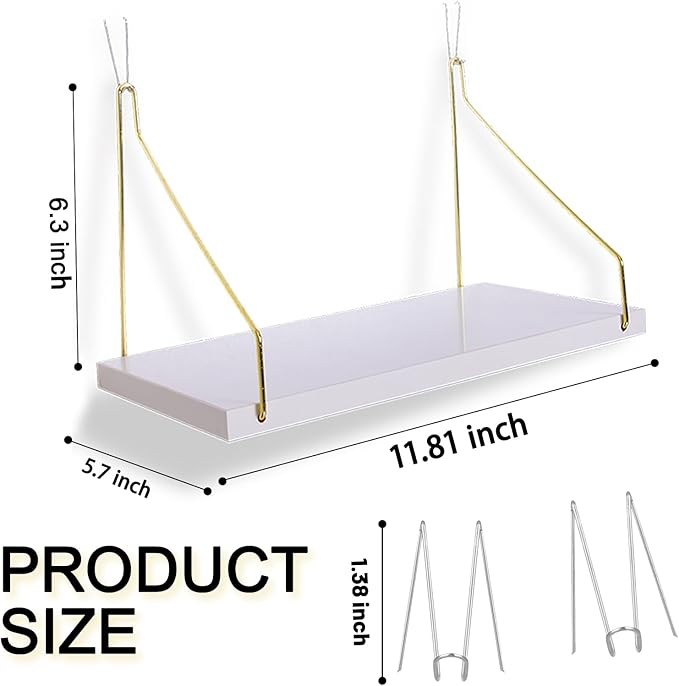 Cubicle Shelf For Fabric Walls With Hooks：12x6.0in White Wooden Cubicle Shelf Hanging Gold Bracket Use For Office Cubicle Accessories For Office Stylish Cubicle Decorations For Women Desk