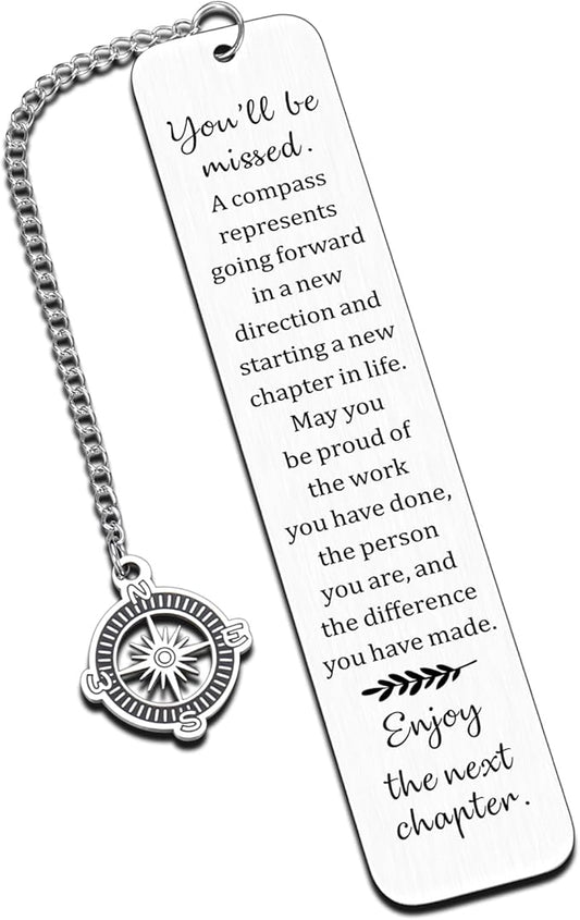 Coworker Leaving Gifts for Women,Farewell Going Away Goodbye Gifts for Coworker Friends Her Nurse Boss Teacher Employee Compass Bookmark You Will Be Missed Retirement Gift for Women