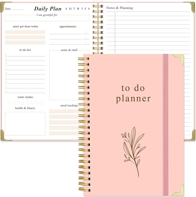 To Do List Notebook - Aesthetic Daily Planner to Easily Organize Your Tasks And Boost Productivity - Undated Planner for School or Office Supplies, 5.8" x 8.5", Pink