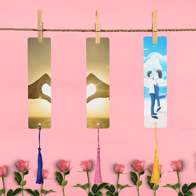15 Pcs Sublimation Bookmark Blank Heat Transfer Aluminum Metal Bookmarks Bulk DIY Bookmarks with Hole and Colorful Tassels for Crafts,Personalized Tassels Blank