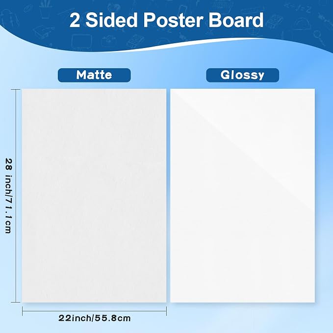 VinTS 22x28 White Poster Board, 60Pcs Poster Paper,2 Side Glossy & Matte Thickness Poster Board Bulk for Vision, Science Fair, School Arts (Pack of 60)