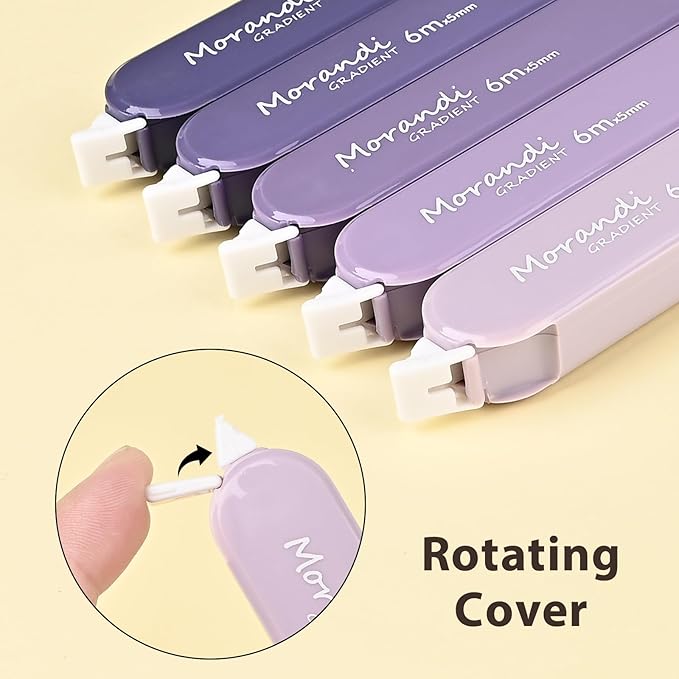 5-Piece Correction Tapes, Aesthetic Cute White Pull Out Tape, Quick Dry, Instant Correct, Easy to Use for School Office Supplies (Purple)