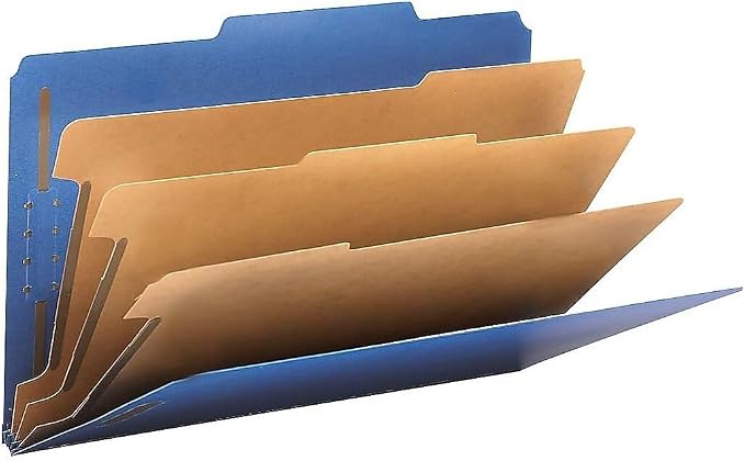 Smead Pressboard Classification File Folder with SafeSHIELD Fasteners, 3 Dividers, 3" Expansion, Legal Size, Dark Blue, 10 per Box (19096)