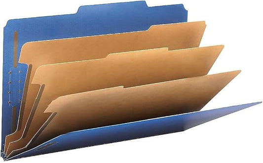 Smead Pressboard Classification File Folder with SafeSHIELD Fasteners, 3 Dividers, 3" Expansion, Legal Size, Dark Blue, 10 per Box (19096)