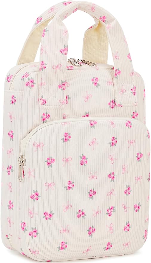 DSIUE Bible Cover Case for Women Gilrs Corduroy Bible Carrying Case Book Holder/Carrier/Bag with Handle and Pockets, Pink Floral