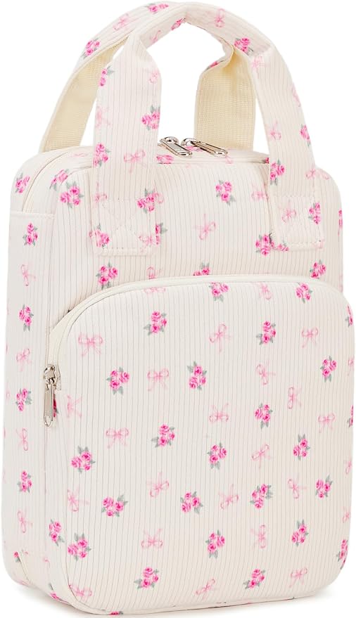 DSIUE Bible Cover Case for Women Gilrs Corduroy Bible Carrying Case Book Holder/Carrier/Bag with Handle and Pockets, Pink Floral