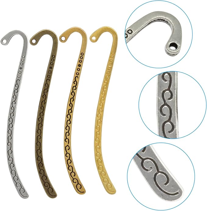 Elegant Metal Bookmarks - Colorful Vintage Carved Design with Loop for DIY Beading, Tassels & Hairpin, Gift for Readers, Writers & Book Lovers, Robust Alloy Rust-Free Book Markers (Set of 20)