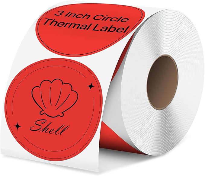 iEager 3 Inch Circle Thermal Sticker Labels, Self-Adhesive Round Direct Thermal Label, Multi-Purpose Roll Thermal Stickers, 500 Labels, Red
