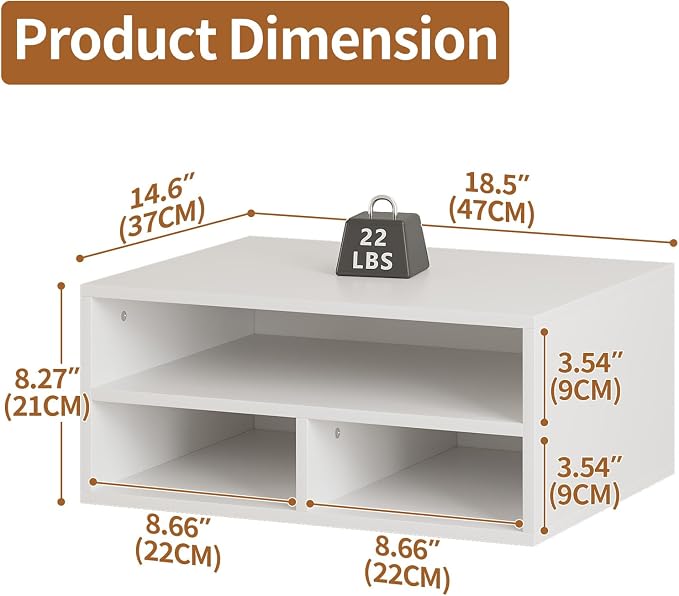 Desktop Printer Table with Storage, 2 Tier Printer Stand for Desk, Desk Organizers and Accessories for Home Office, White
