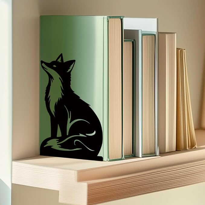 Black Fox Metal Bookends for Shelves, Exquisite Fox Bookshelf Decor Book Ends for Heavy Books, Home School Office Desk Decoration, Book Stopper for Study and Birthday Gift