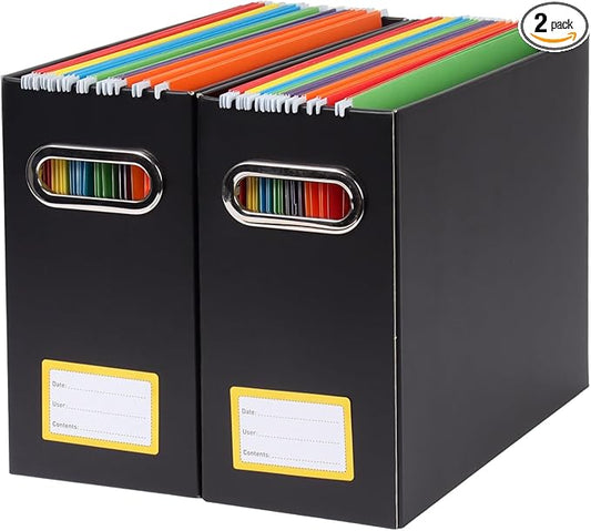 Collapsible File Organizer Box with Handle,12.20x5.11x9.84Inches, Filing Organizer for Home or Office, Small Portable File Box (2 Packs, Black-Yellow)