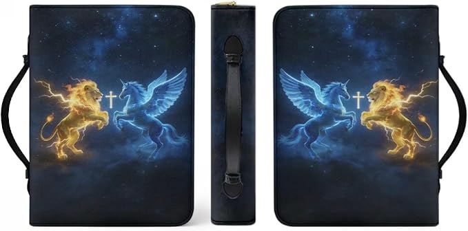 Leather Bible Cover Case for Men PU Bible Case with Bookmark Church Bag Book Carrying Case Pegasus Lion Cross Print Bible Covers