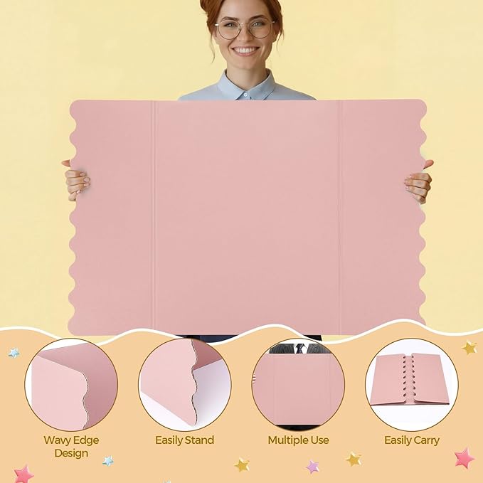 Mooliwe 4 Pack 21" X 14" Trifold Poster Board Tri Fold Poster Boards Foldable Corrugated Business Presentation Display Paper Boards for Science Fair Events, School Projects, Exhibitions(Boho)