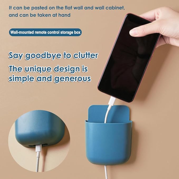 AKOAK Wall-mounted Remote Control Holder, Self-adhesive Wall-mounted Storage Case - Cell Phone, Pen, Makeup Brush, Glasses, Storage Case Next to Desk, Pack of 1 (Blue)