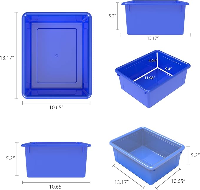 Storex Letter Size Deep Storage Tray – Organizer Bin for Classroom, Office and Home, Assorted Colors, 5-Pack (62530U05C)