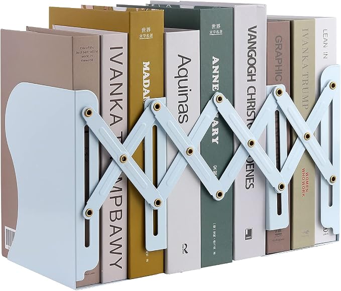 MSDADA Adjustable Bookends, Bookends for Heavy Book, Expandable Book Organizer for Office, School, Libraries, Extends up to 19 inches (Light Blue)