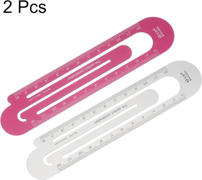 HARFINGTON Straight Ruler 12cm Metric Bookmark Clip Ruler Metal Aluminum Alloy Scale on Both Sides Measuring Scale Tool for Measure Study Reading Classroom Office, Silver Tone & Red