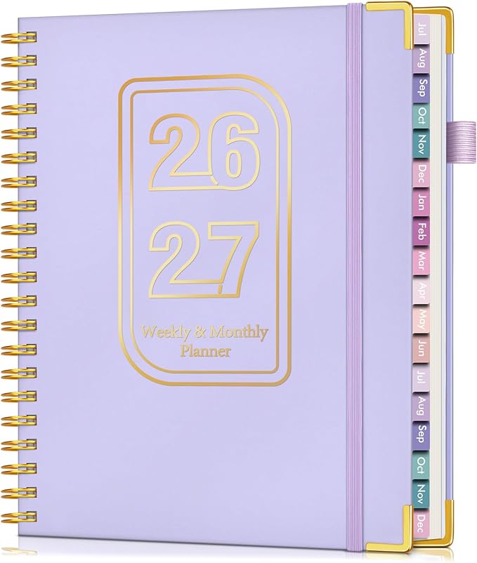Academic Planner 2026-2027, 18 Months Weekly and Monthly Hardcover Planner, July 2026 - December 2027, 8.5" x 11" A4 Large Daily Calendar Planner Book with Tabs, Spiral College School Agenda Organizer for Student Teacher, Purple
