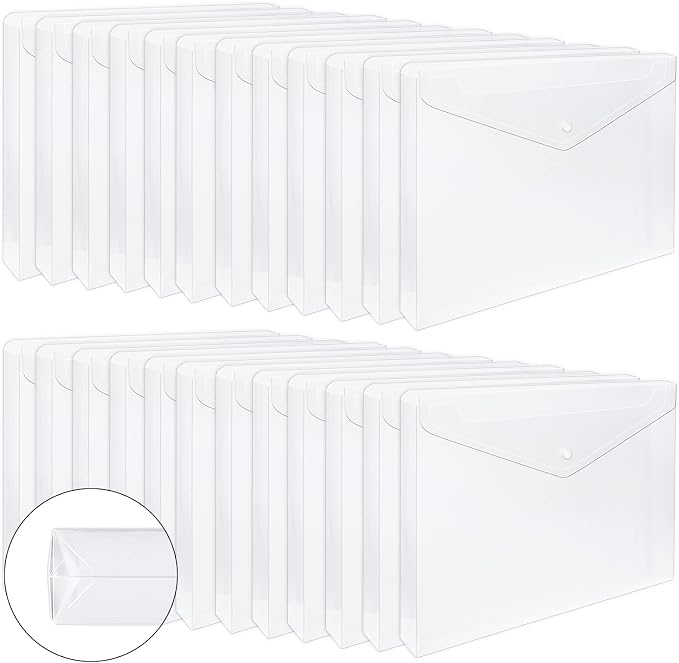 EOOUT 24pcs Clear Envelopes, Expandable Folders for Documents and Waterproof Folders with Snap Closure, A4 Size Letter Size, for School and Office Supplies