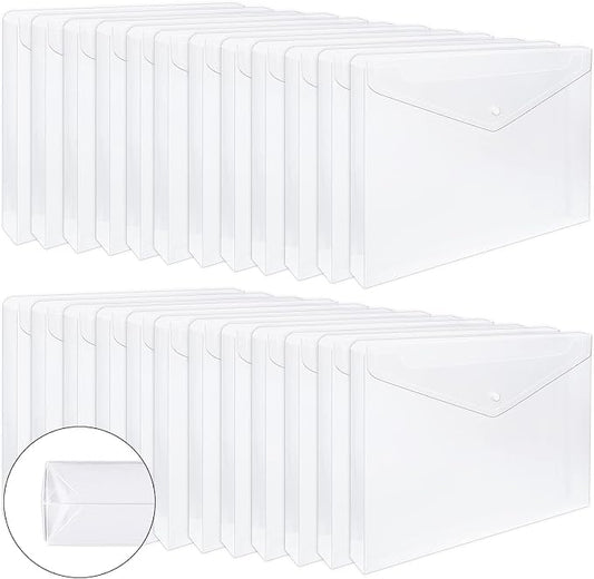 EOOUT 24pcs Clear Envelopes, Expandable Folders for Documents and Waterproof Folders with Snap Closure, A4 Size Letter Size, for School and Office Supplies