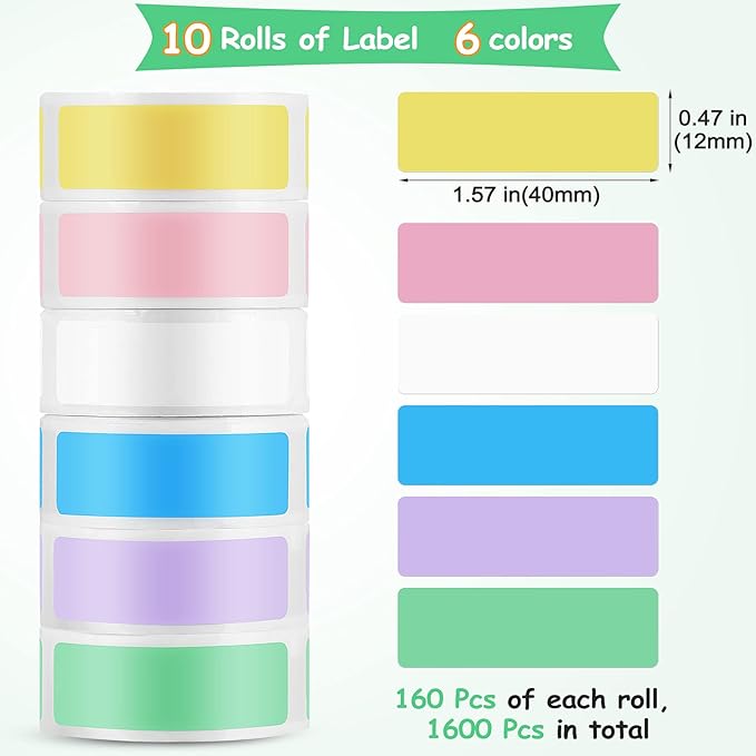 Gersoniel 1600 Pcs Label Tapes Compatible with D30 Label Printer Laminated Labeling Stickers Thermal Labels for Home Office(Multicolor)