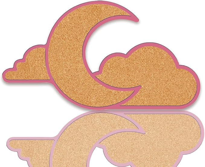 CRASPIRE Cloud Moon Pin Cork Board 11.8x6.49In Framed Bulletin Display Badge Wooden Saddle Brown Wall Mounted Memory Memo Brooch Lapel Pin Holder Storage for Home Office School Classroom Wedding Decor