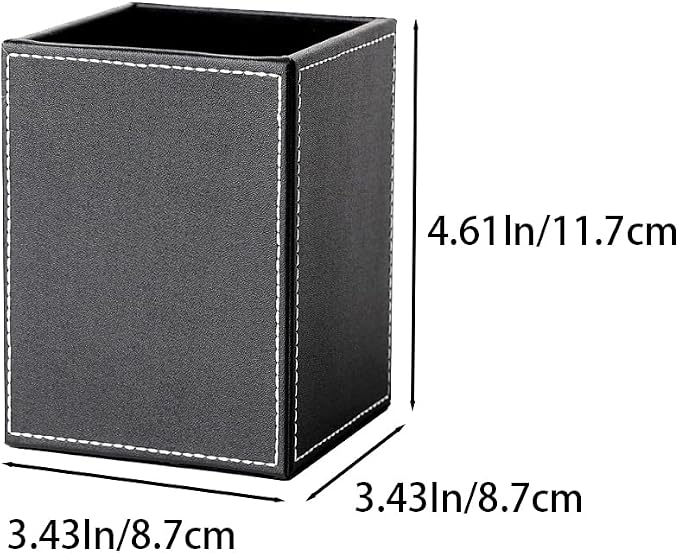 Square Pen Pencil Holder, PU Leather Pencil Cup, Desktop Stationery Organizer, Stand Desk Organizer, Office Accessories Container (Black)