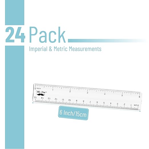 Mr. Pen- Bulk Plastic Rulers, 6 Inch, 24 Pack, Easy-to-Read Markings, Scratch-Resistant Design, Durable Clear Ruler for Crafting Office & School, School Supplies, Transparent Bulk Rulers Set