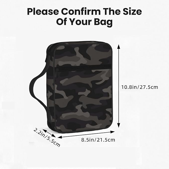 Camo Black and Grey Camouflage Bible Cover Case Carrying Book Protector Case Bible Study Supplies Accessories Holder Case Christian Gift for Women Men